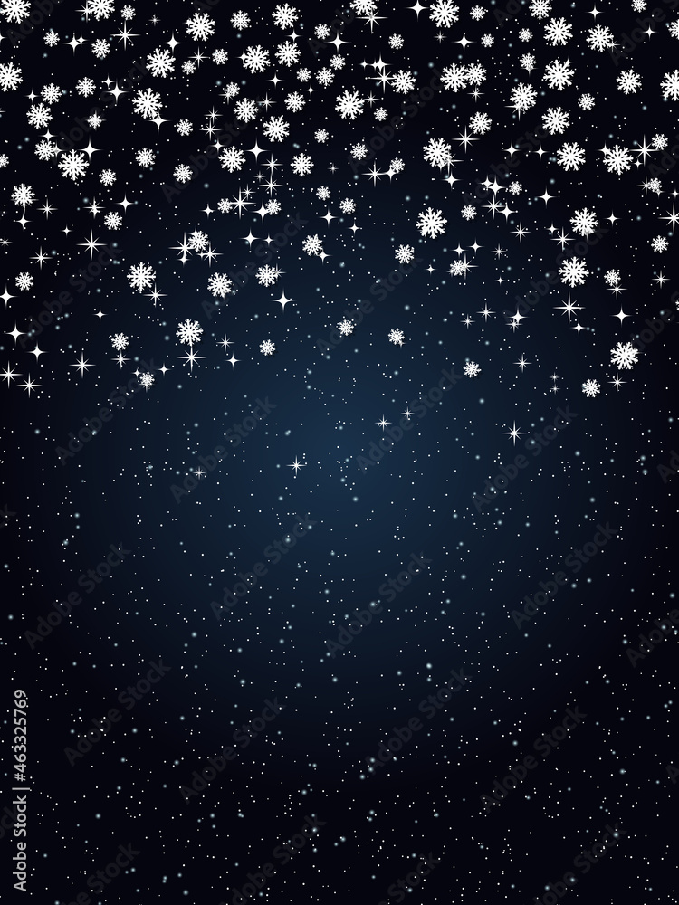Fototapeta premium Christmas and New Year night sky vector background. Design for flyer, booklet, poster, coupon, invitation card