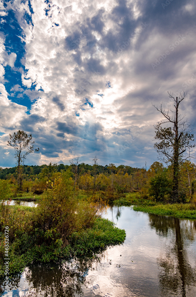 Fototapeta premium autumn landscape with river and clouds