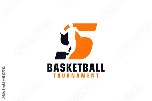 Letter S with Basketball Logo Design. Vector Design Template Elements for Sport Team or Corporate Identity.