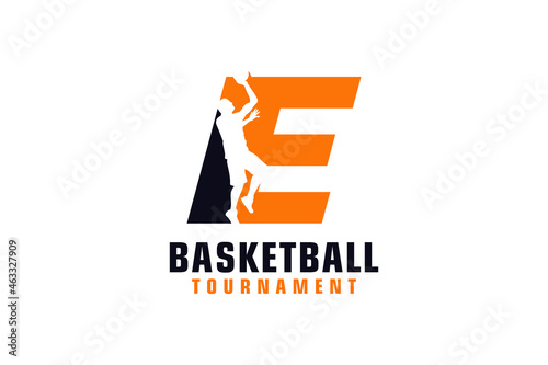 Letter E with Basketball Logo Design. Vector Design Template Elements for Sport Team or Corporate Identity.