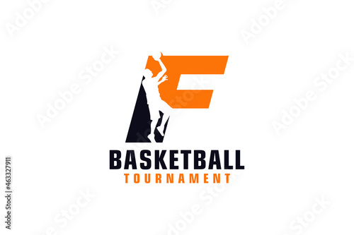 Letter F with Basketball Logo Design. Vector Design Template Elements for Sport Team or Corporate Identity.