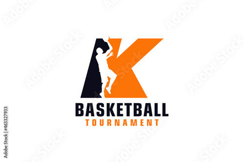 Letter K with Basketball Logo Design. Vector Design Template Elements for Sport Team or Corporate Identity.