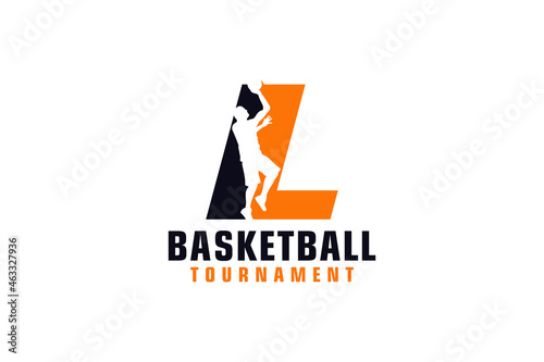 Letter L with Basketball Logo Design. Vector Design Template Elements for Sport Team or Corporate Identity.
