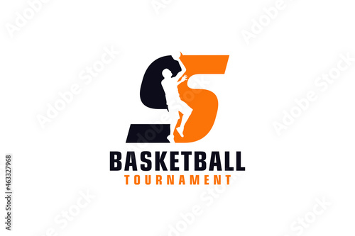 Letter S with Basketball Logo Design. Vector Design Template Elements for Sport Team or Corporate Identity.