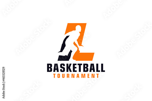 Letter L with Basketball Logo Design. Vector Design Template Elements for Sport Team or Corporate Identity.