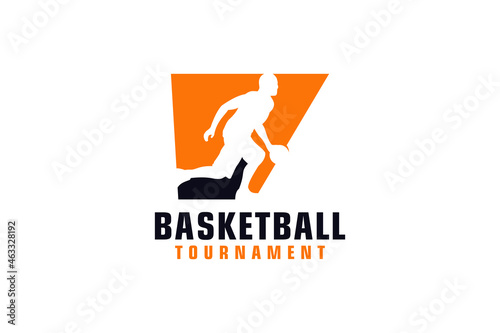 Letter V with Basketball Logo Design. Vector Design Template Elements for Sport Team or Corporate Identity.