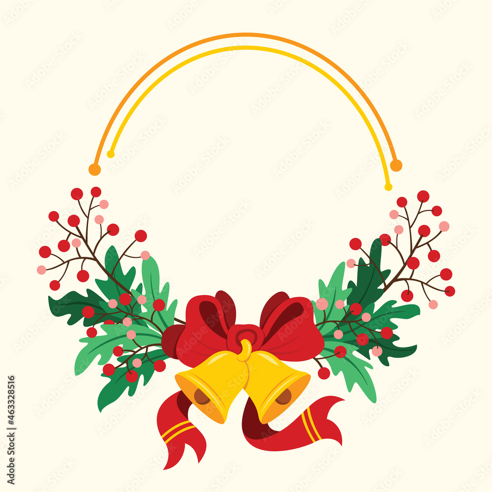 Naklejka premium The Bouquet Frame with Bell, Bow Ribbon and Copy Space for the Christmas Wallpaper.