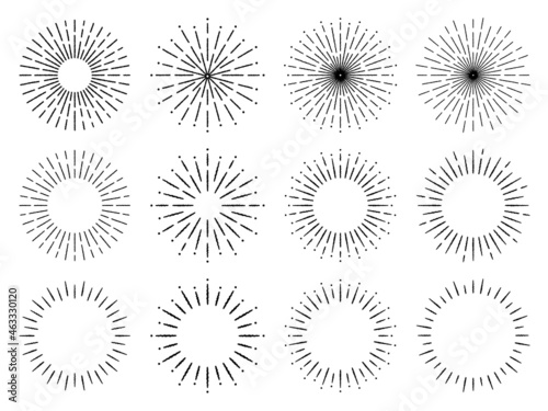 手描き風の円形の光の線のイラストセット