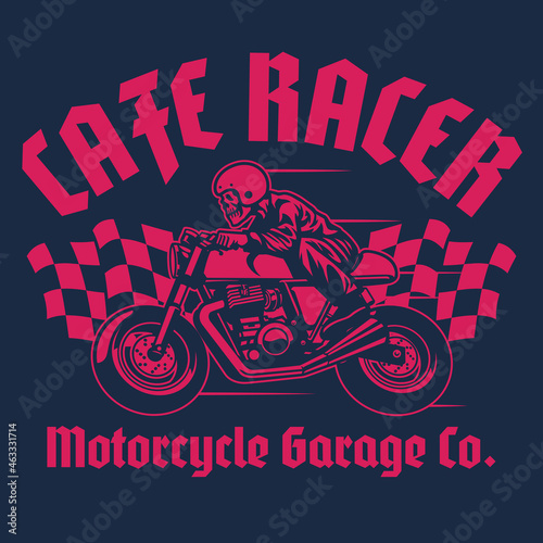 Fototapeta Cafe racer skull motorcycle shirt design