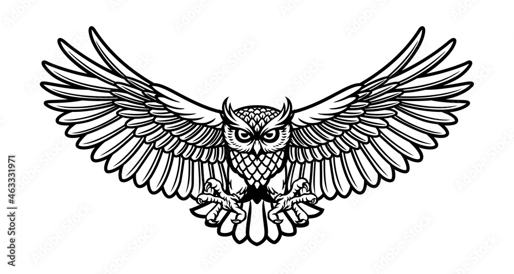 Fototapeta premium Owl Mascot drawing in Tattoo style