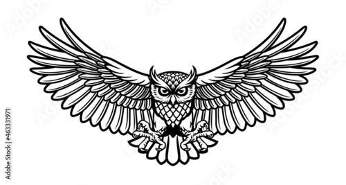 Owl Mascot drawing in Tattoo style