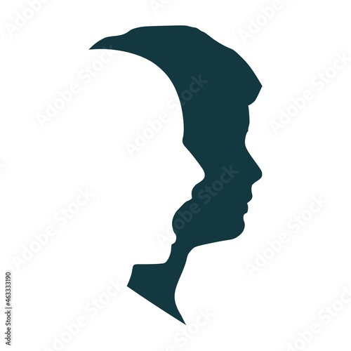 Human face side view silhouette and alter ego