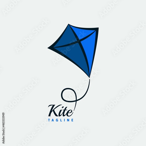 Kite Flying Logo Design. With handrawn style and blue color. Simple, minimalist, premium, and luxury logo vector