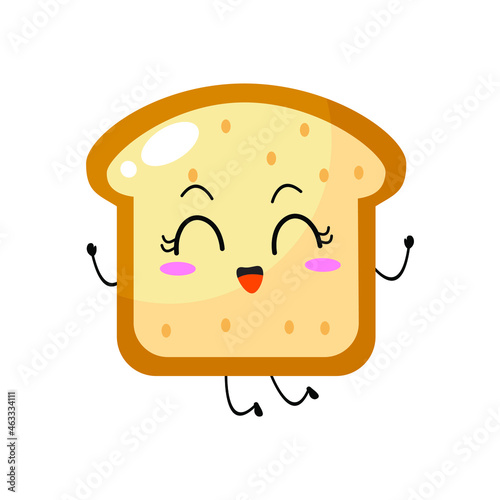 Kawaii cartoon toast bread icon. Character of sliced toast bread. chibi. Illustration emoji bread man in flat style. jumping time