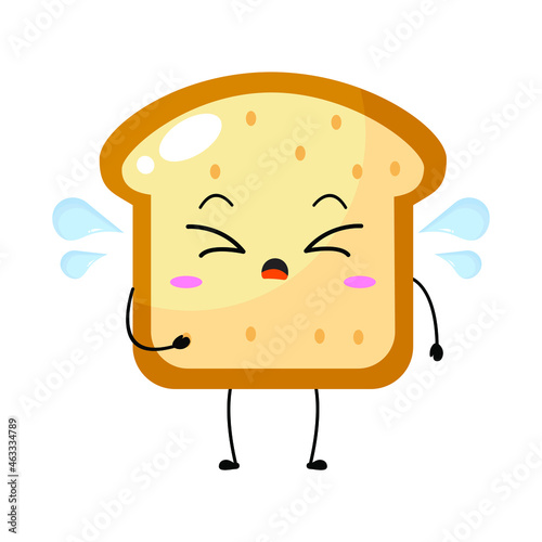 Kawaii cartoon toast bread icon. Character of sliced toast bread. chibi. Illustration emoji bread man in flat style. cry