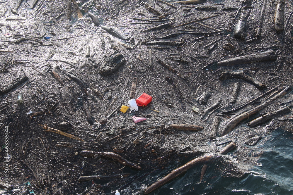 Pile of trash and garbage in the ocean Pile of trash and garbage in the ocean