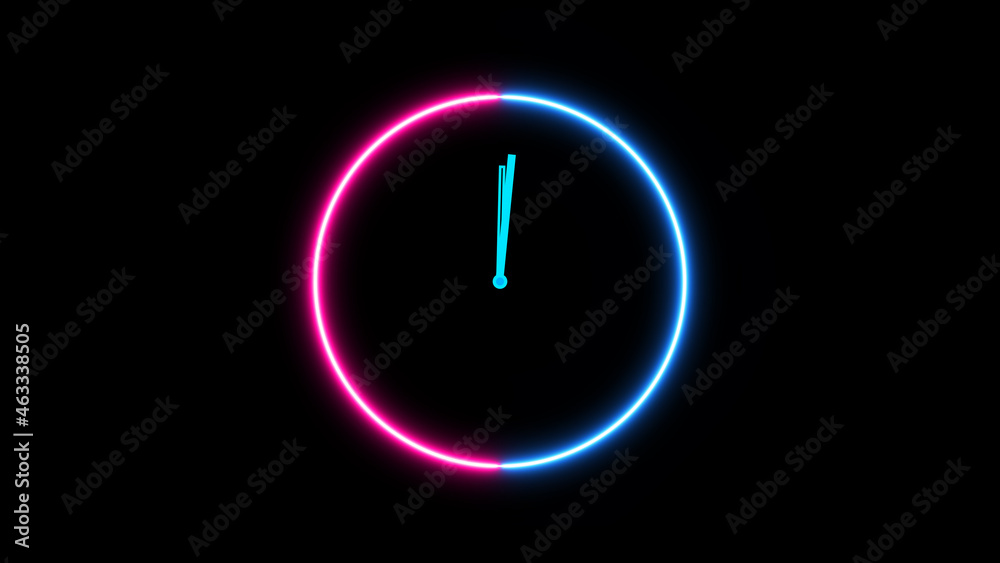 Clock Neon Sign. Illustration of Business Promotion. UI icon with neon light isolated in black background. Clock Neon Sign. Illustration of Business Promotion. UI icon with neon light isolated in black background.