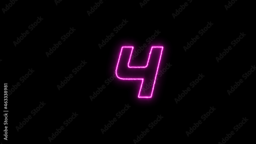 glowing number four, 4 on dark background glowing number four, 4 on dark background