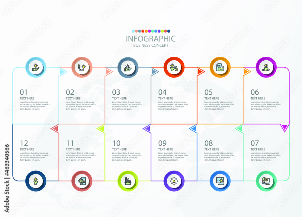 Square shape infographic with 12 steps, process or options, process ...