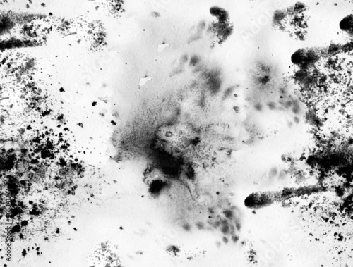 Black-white abstract watercolor background. Watercolor stains and streaks abstract blots.