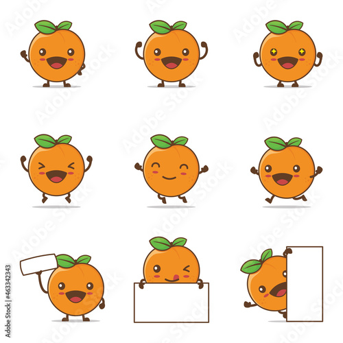 cute peach cartoon, fruit vector illustration, with happy facial expressions and different poses