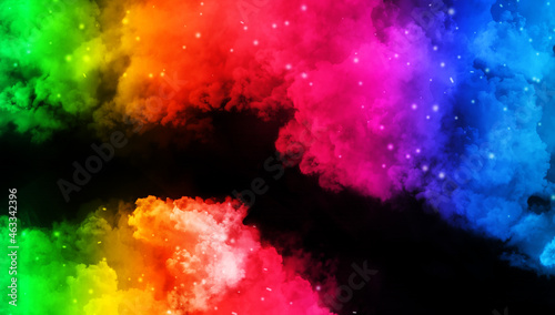 Realistic colorful fog on black background. 