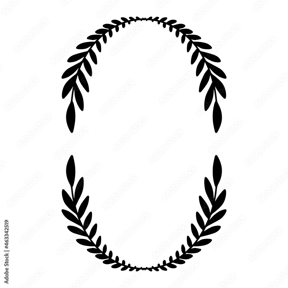Laurel wreath. Vector hand drawn laurel wreath isolated on white background. Doodle style. Silhouette floral frame.