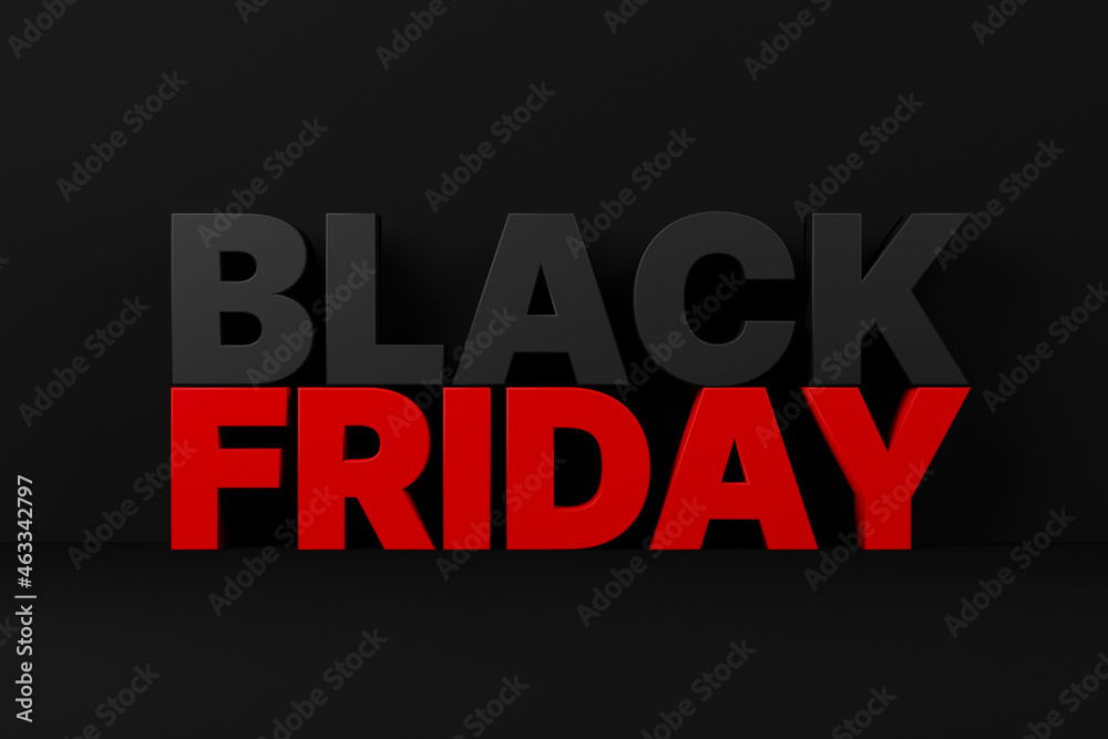 Wording black friday on black background. Black friday shopping festival concept. 3d rendering