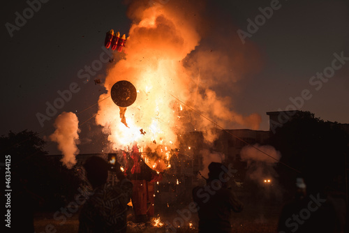 Huge flames of fire from Dussehra celebration in India