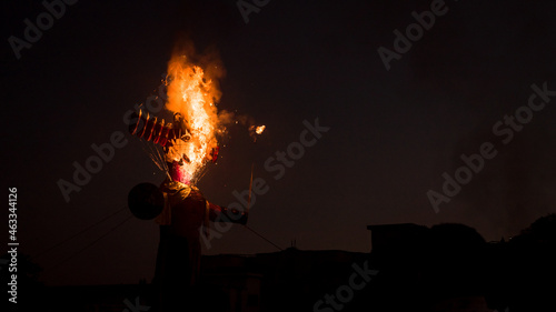 Ravan statue burning in Dussehra, India
