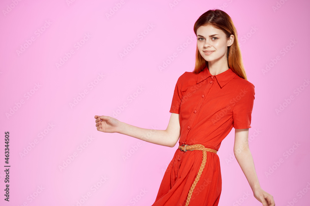 beautiful woman in red dress posing attractive look isolated background beautiful woman in red dress posing attractive look isolated background