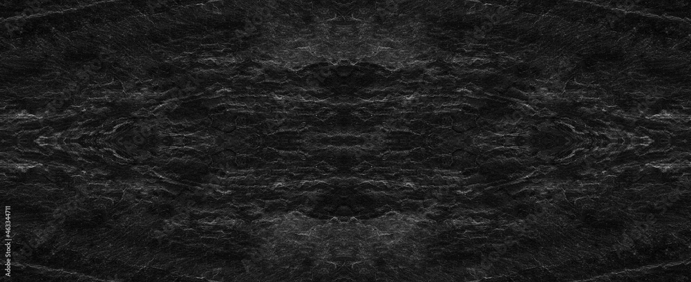 Fototapeta premium Panorama dark gray stone background with copy space. Black grunge banner with rock texture.