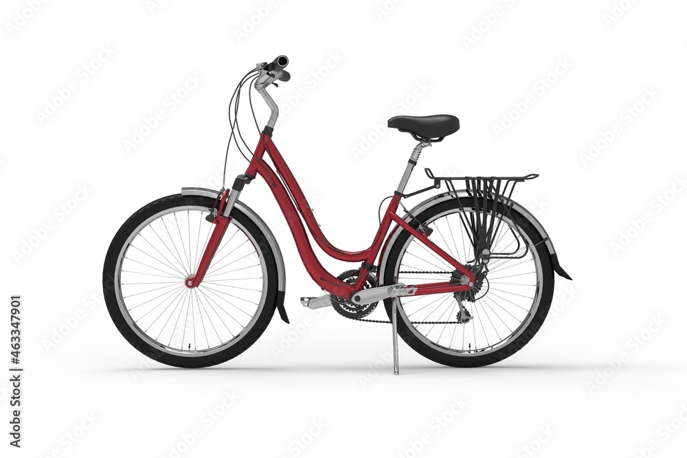 Fototapeta premium 3D illustration of side view of a red bicycle on white background