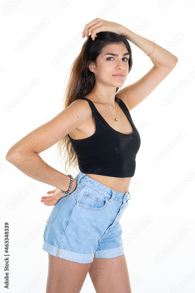 beautiful cute slim girl happy cute young woman over white background beautiful cute slim girl happy cute young woman over white background