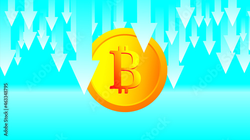 Bitcoin Price Value Stock Market Demand Decline Drop Fall Down Vector illustration. Cryptocurrency and Cyber Currency investment Element. Can be used Digital and Printable infographic.