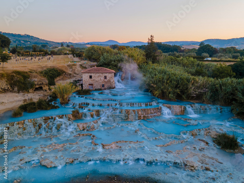 Quadro su tela natural spa with waterfalls and hot springs at Saturnia thermal baths, Grosseto,