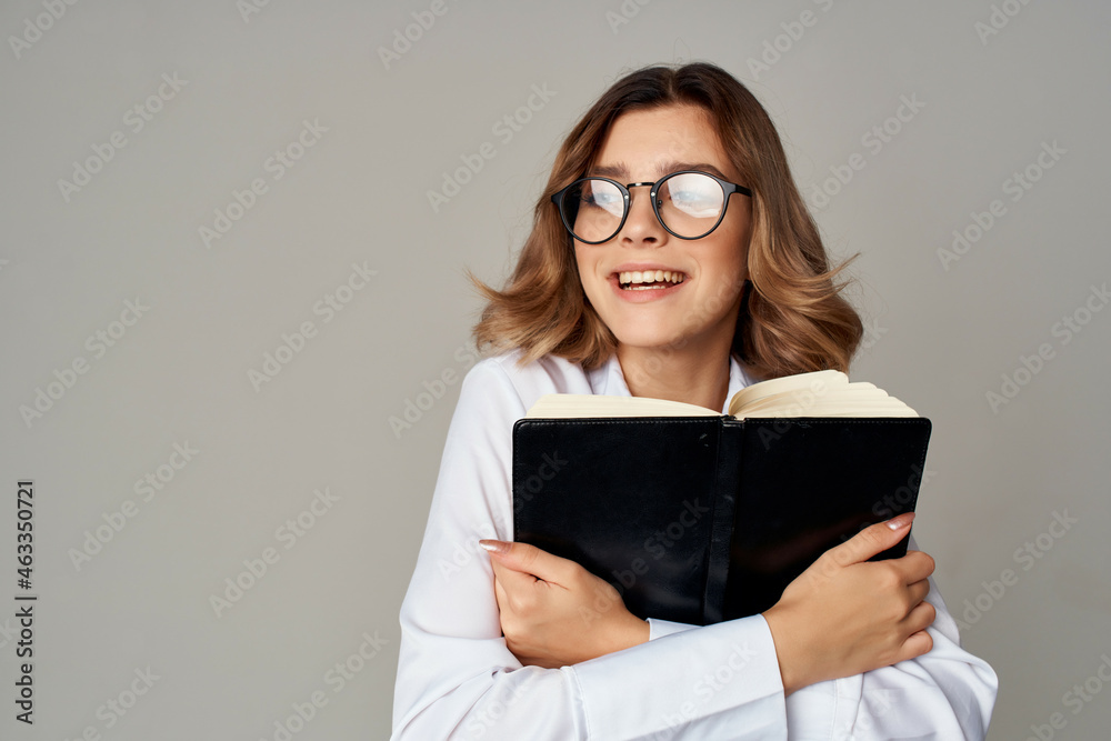 Business woman in white shirt documents work official Business woman in white shirt documents work official