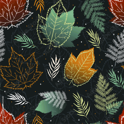 Seamless pattern with autumn leaves. Contemporary composition. Design for paper  cover  fabric  interior decor and other users.