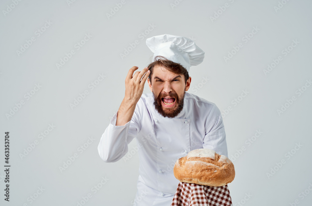 bearded man chef Cooking bakery light background bearded man chef Cooking bakery light background