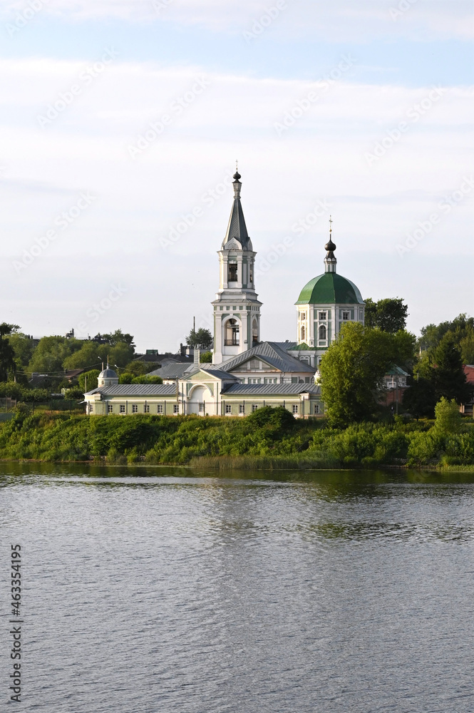 St. Catherine's convent. Russia, the city Tver. View of the monastery from the Volga river. Summer day. Vertical photo