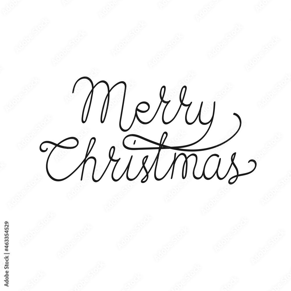 Merry Christmas hand lettering calligraphy. Template for winter holiday greeting card. 