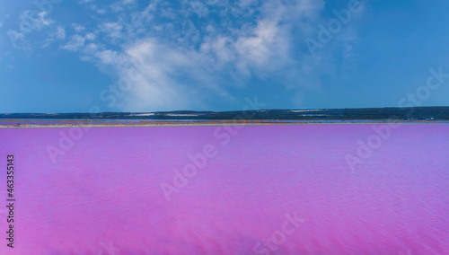 Pink Salt Lake at Gregory in Western Australia. Scenic shore of Hutt Lagoon between Geraldton and Kalbarri, photo