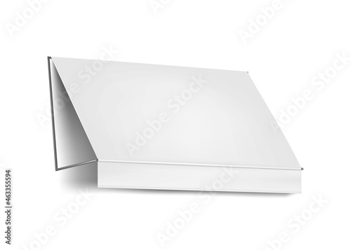 White blank awning, realistic vector mockup. Outdoor canopy, mock-up. Tent roof for building facade, template for design