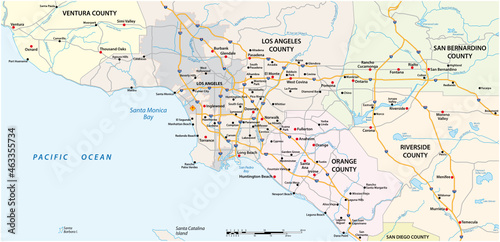 Fototapeta Naklejka Na Ścianę i Meble -  vector street map of greater Los Angeles area, California, United States