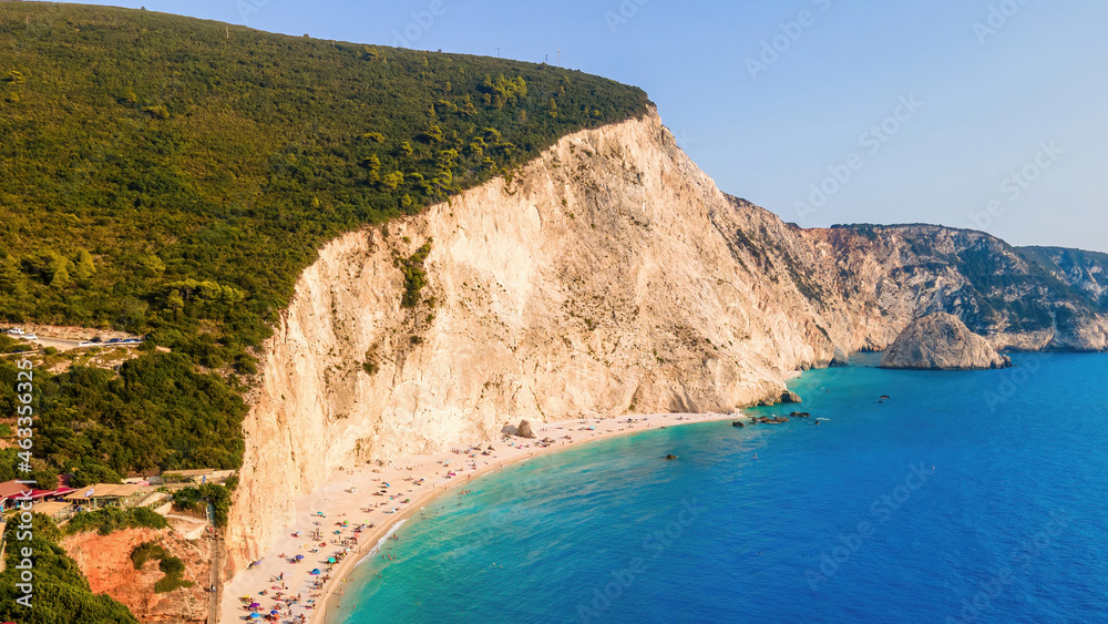 Aerial drone view of the Ionian Sea coast of Zakynthos, Greece