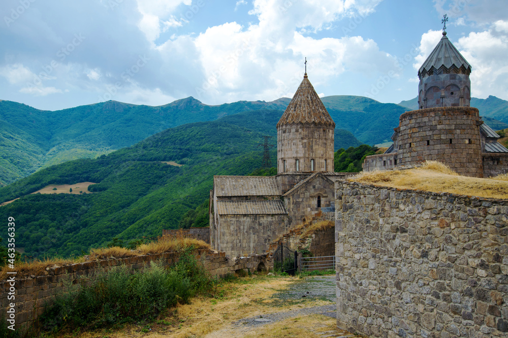 the Tatev monastery is above the river Vorotans canyon, in thick walls is monks cells