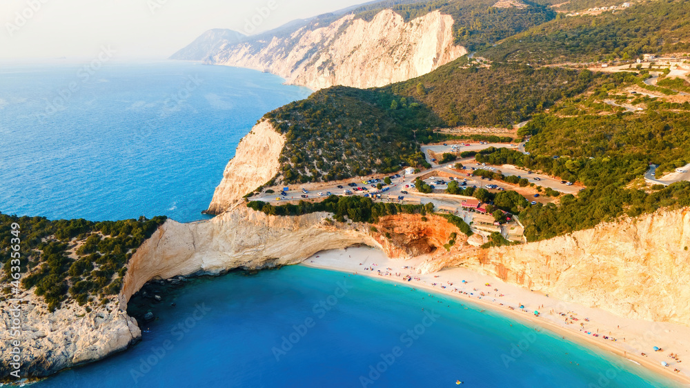 Aerial drone view of the Ionian Sea coast of Zakynthos, Greece