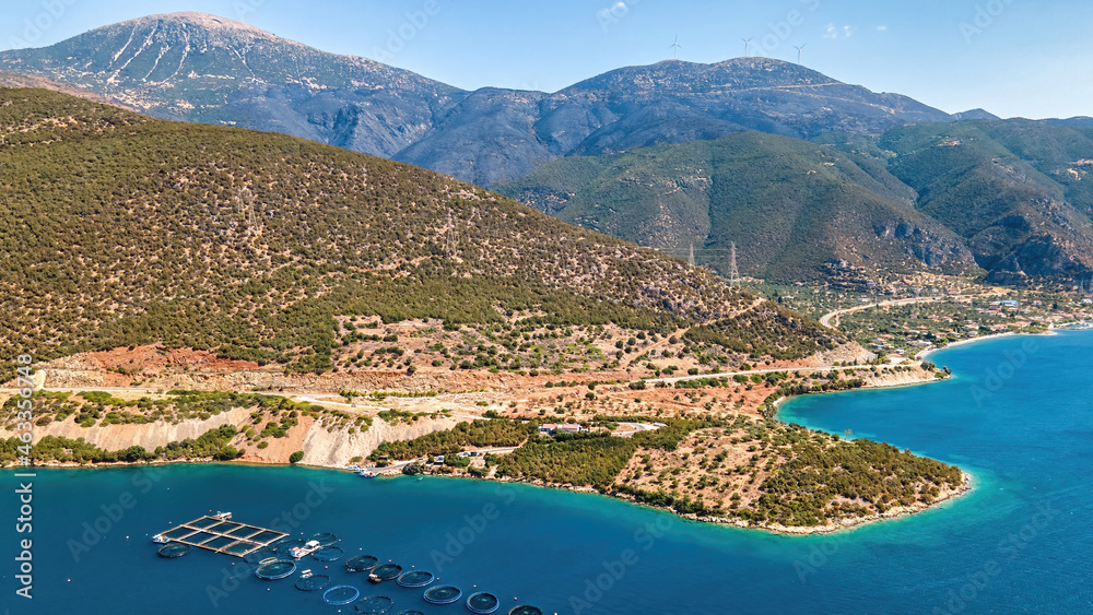 Naklejka premium Aerial drone view of the Ionian Sea coast of Zakynthos, Greece