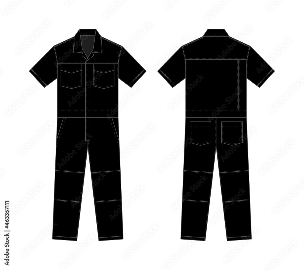 Short sleeves working overalls ( Jumpsuit, Boilersuit ) template vector illustration | Black Short sleeves working overalls ( Jumpsuit, Boilersuit ) template vector illustration | Black