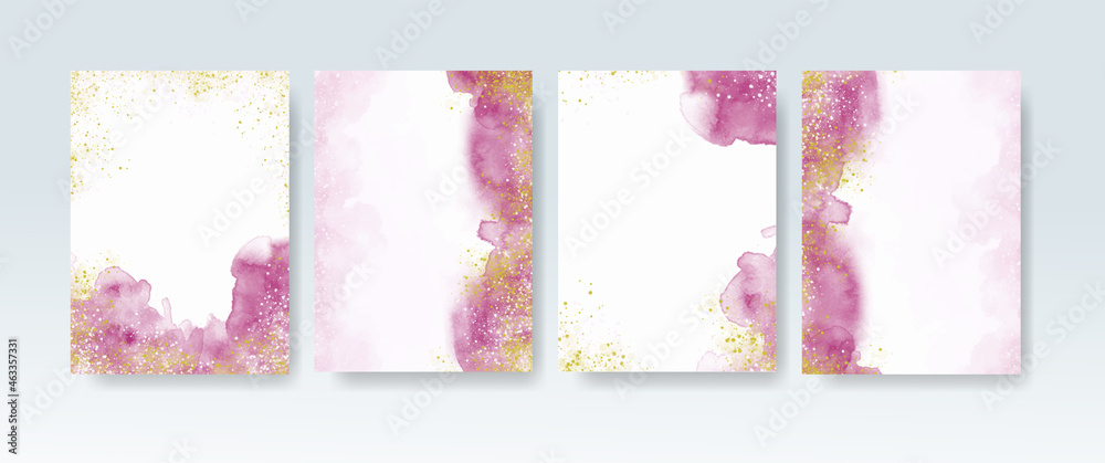 Set of cards with watercolor blots. Set of cards with hand drawn blots element for your design. Design for your date, postcard, banner, logo. Vector illustration.